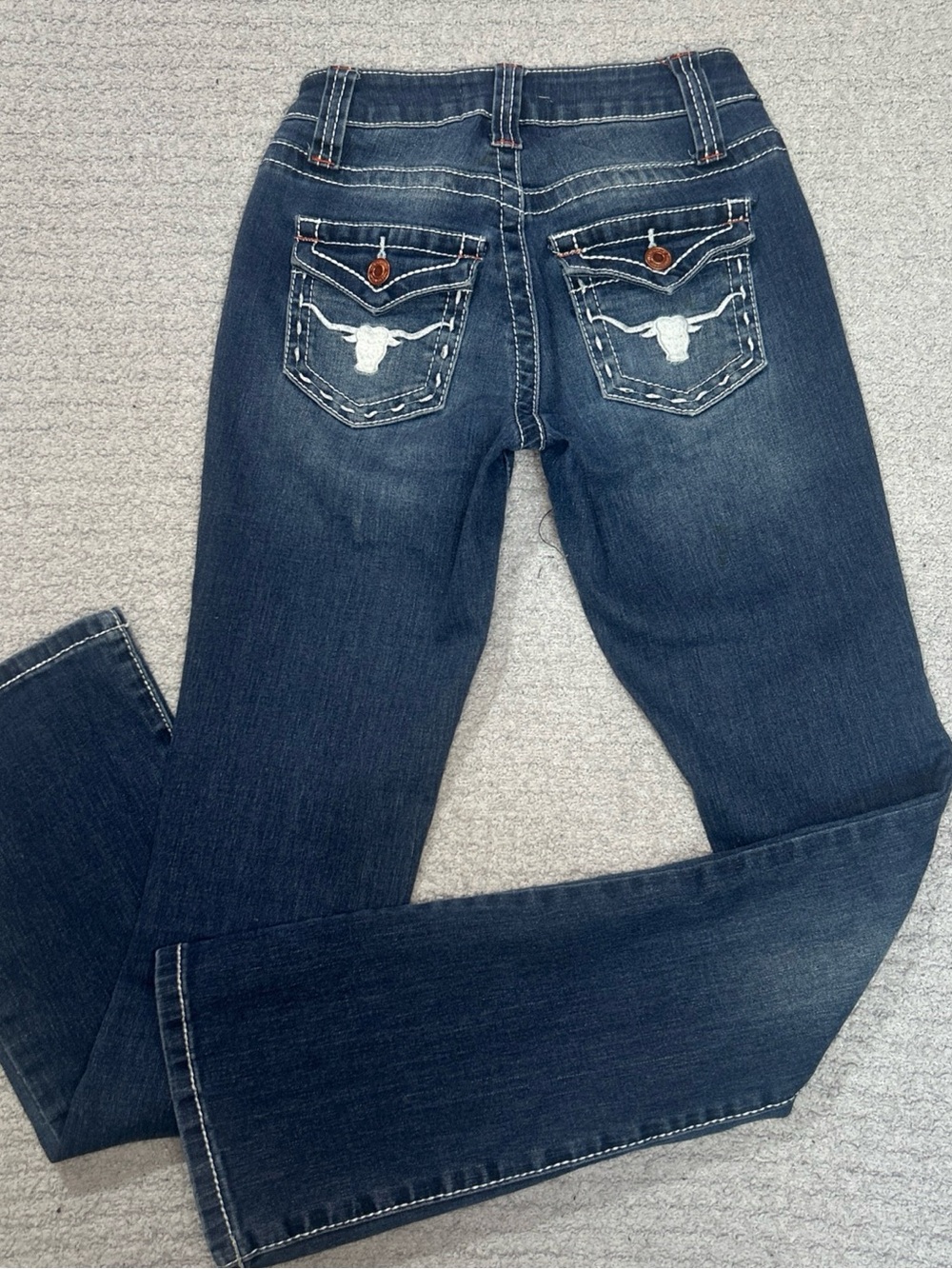 Y2K Low Rise Longhorn Skull Embroidered Flap Bootcut Jeans Sz 0/24 Thread Market
